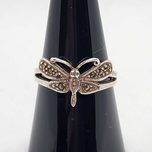 Vintage Sterling Silver & Marcasite Dragonfly Ring (8.75)